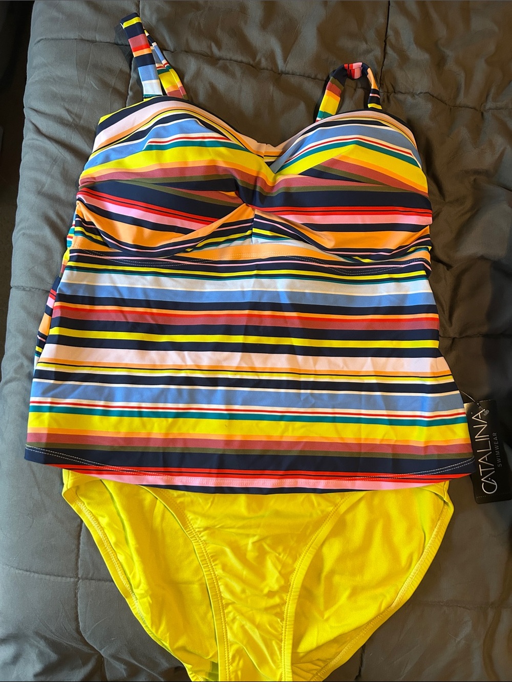 Catalina Women’s Yelllow/Lime Multi-Stripe Tankini Swim Set
